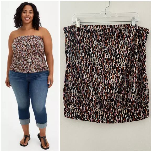 Torrid Leopard Print Strapless Banded Bottom Tube Top Animal Print Summer 2X - Picture 1 of 8